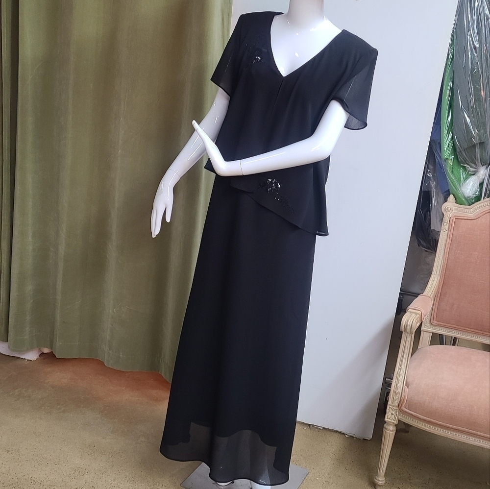 Tradition Little Black Maxi Dress Sequin Applique Evening Dress Size 14 - Picture 12 of 12
